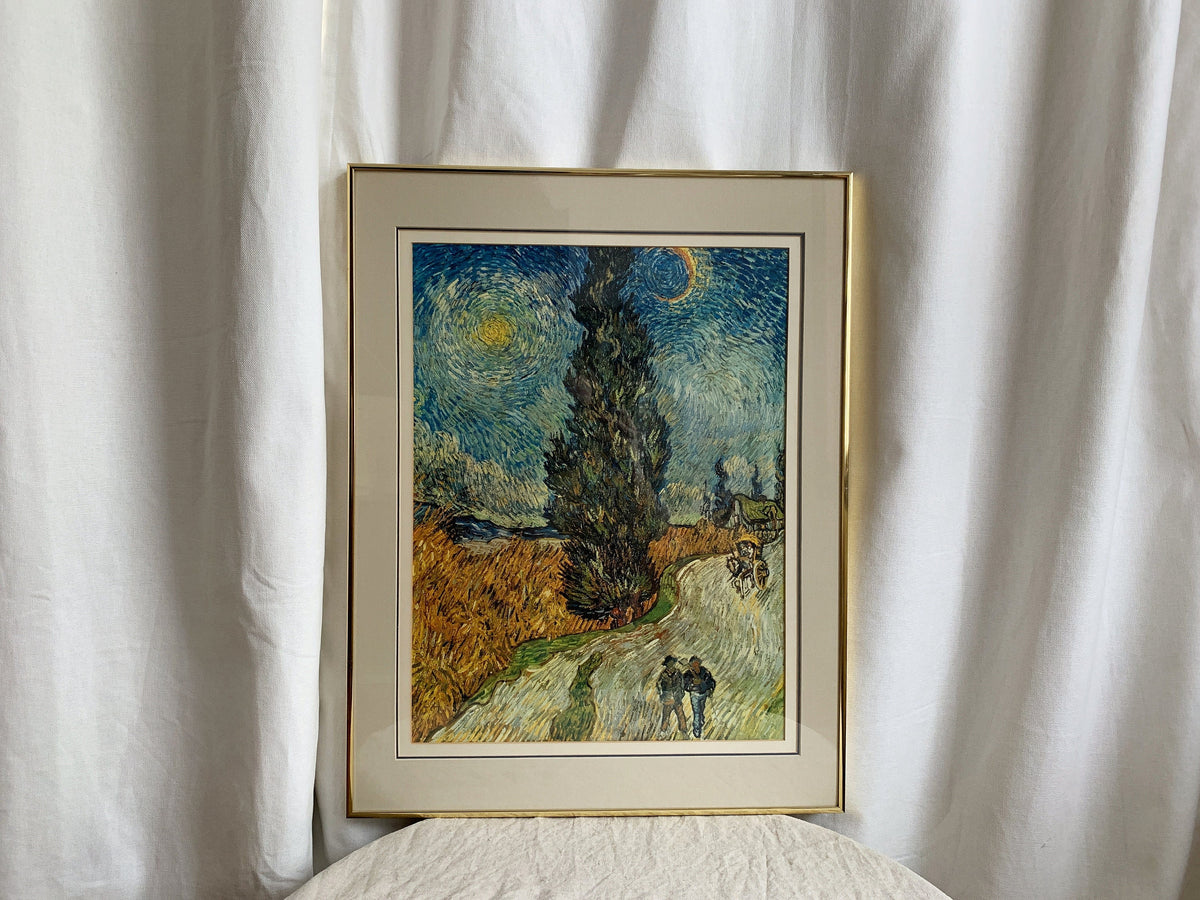 Vincent Van Gogh "Road with Cypress and Star" Framed Print
