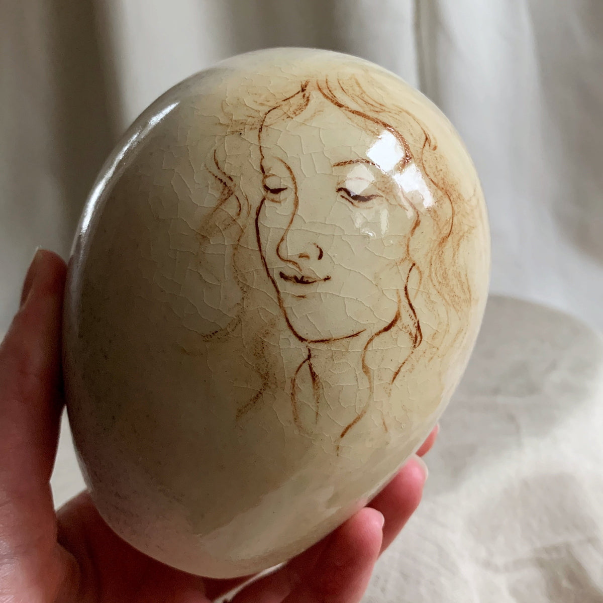 Hand-Painted Illustrated Vase, Woman's Face, Handmade Pottery