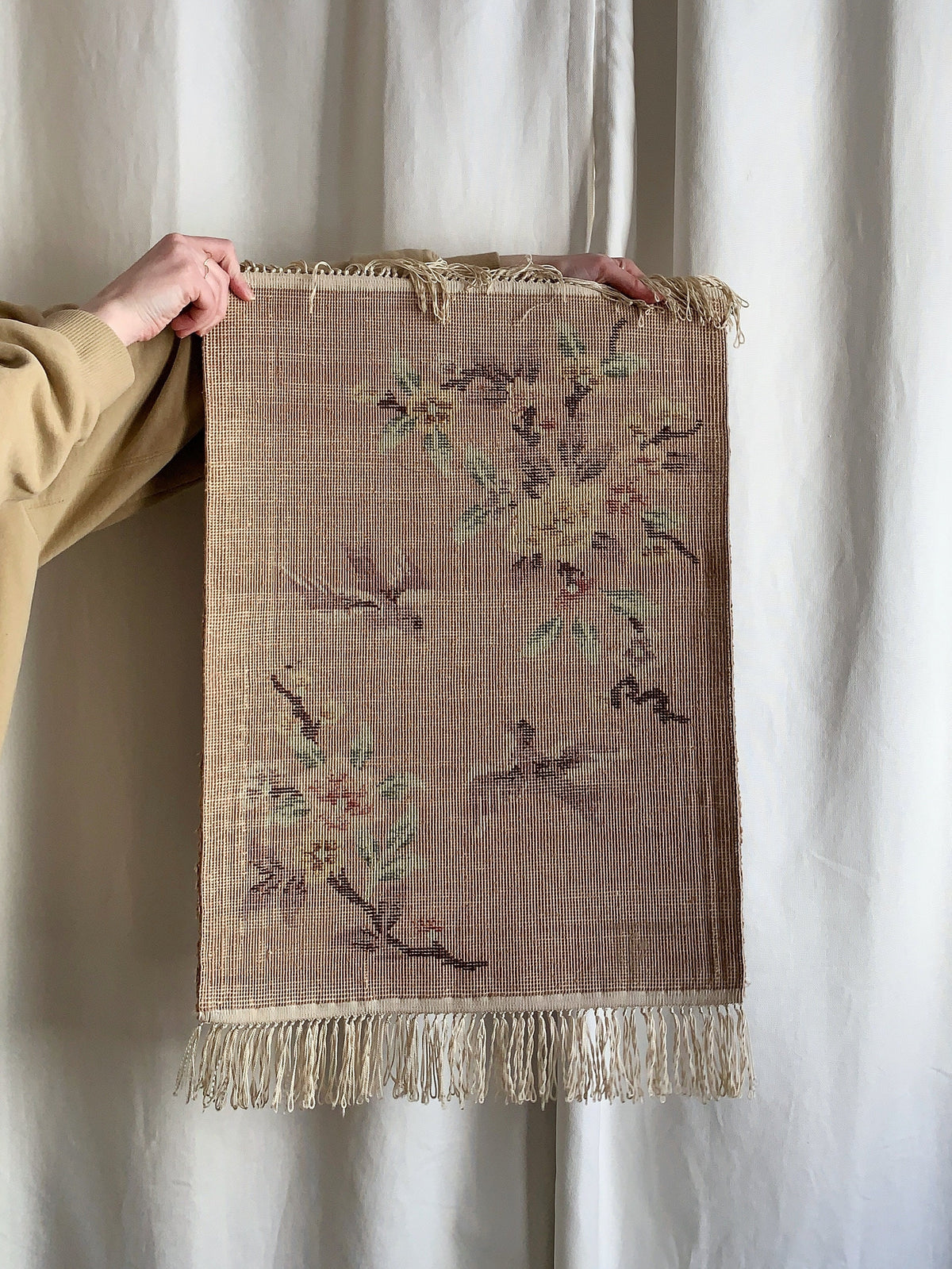 Chinese Silk Rug, Accent Wall Hanging Tapestry, 1960s, Vintage Art