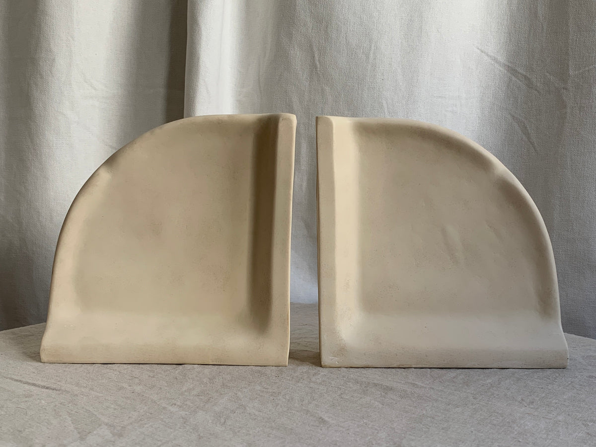 Postmodern Pinched Arc Sculptural Cast Ceramic Bookends