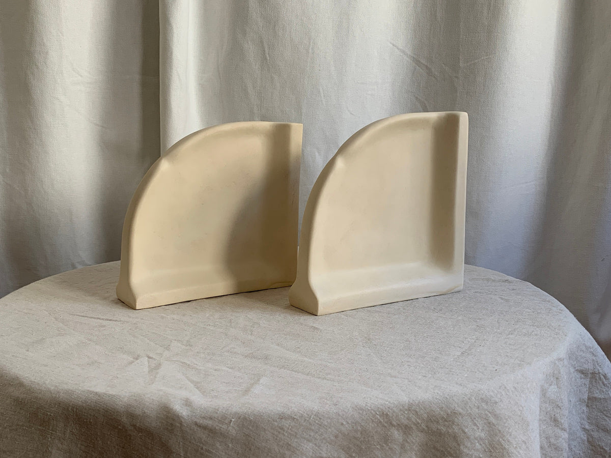 Postmodern Pinched Arc Sculptural Cast Ceramic Bookends