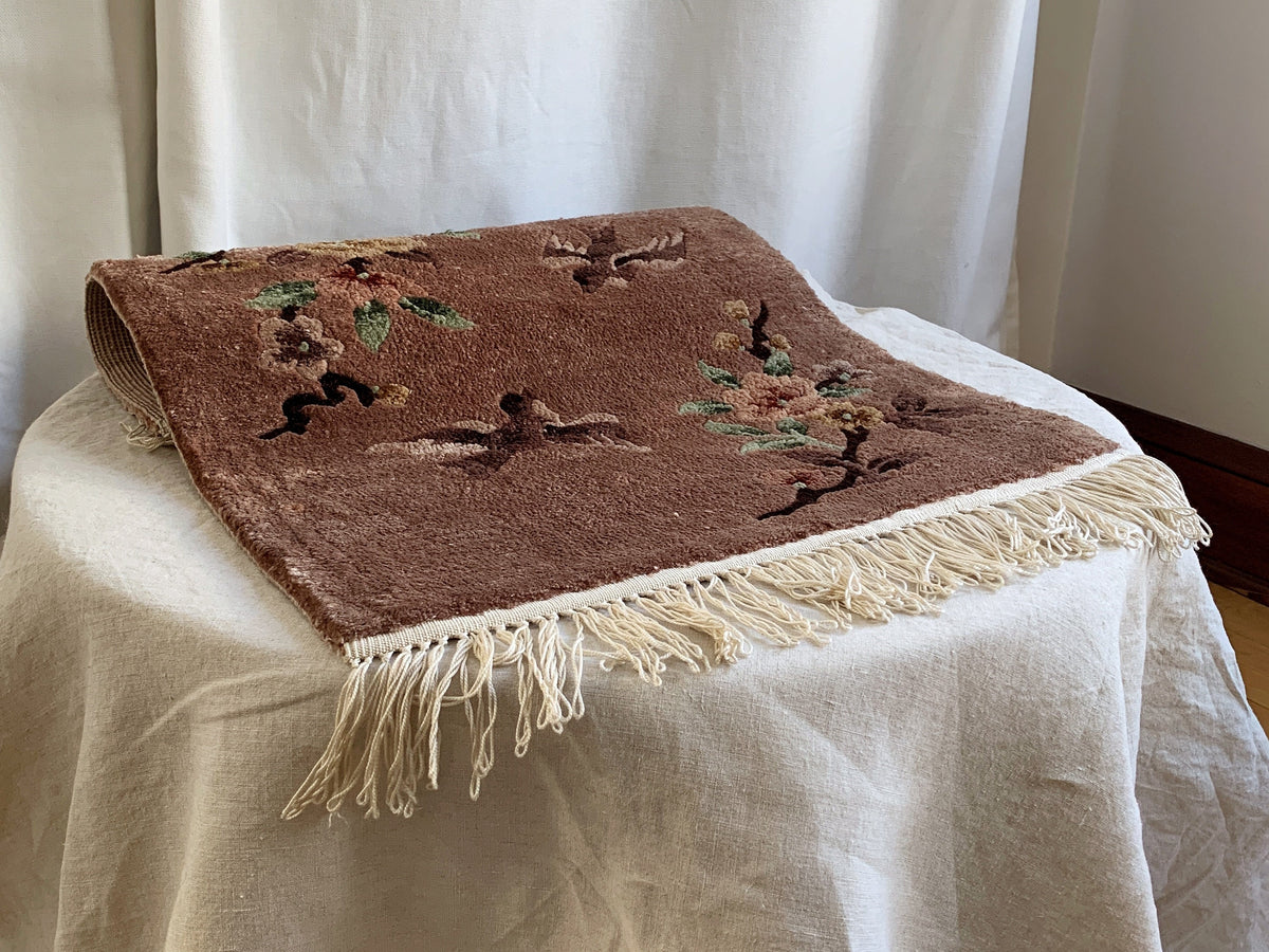 Chinese Silk Rug, Accent Wall Hanging Tapestry, 1960s, Vintage Art