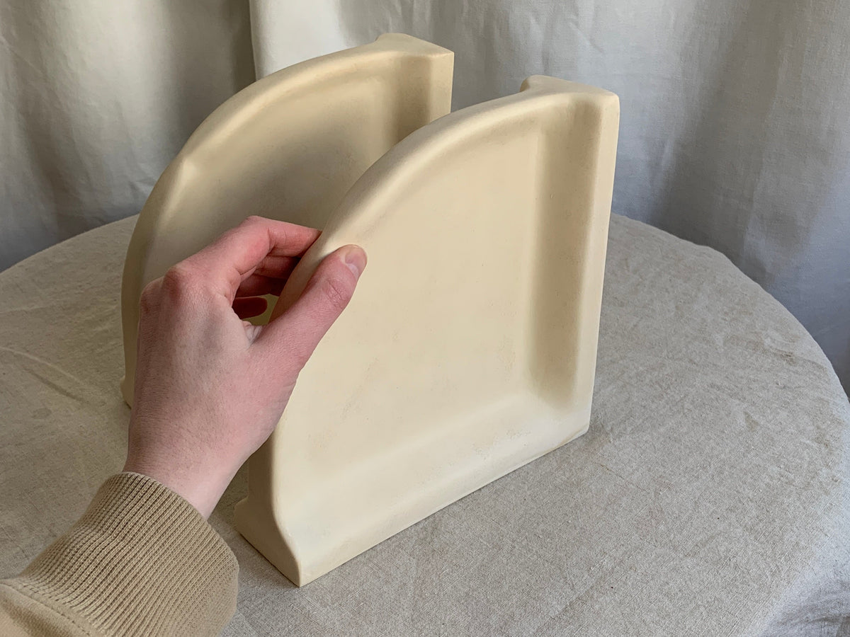 Postmodern Pinched Arc Sculptural Cast Ceramic Bookends