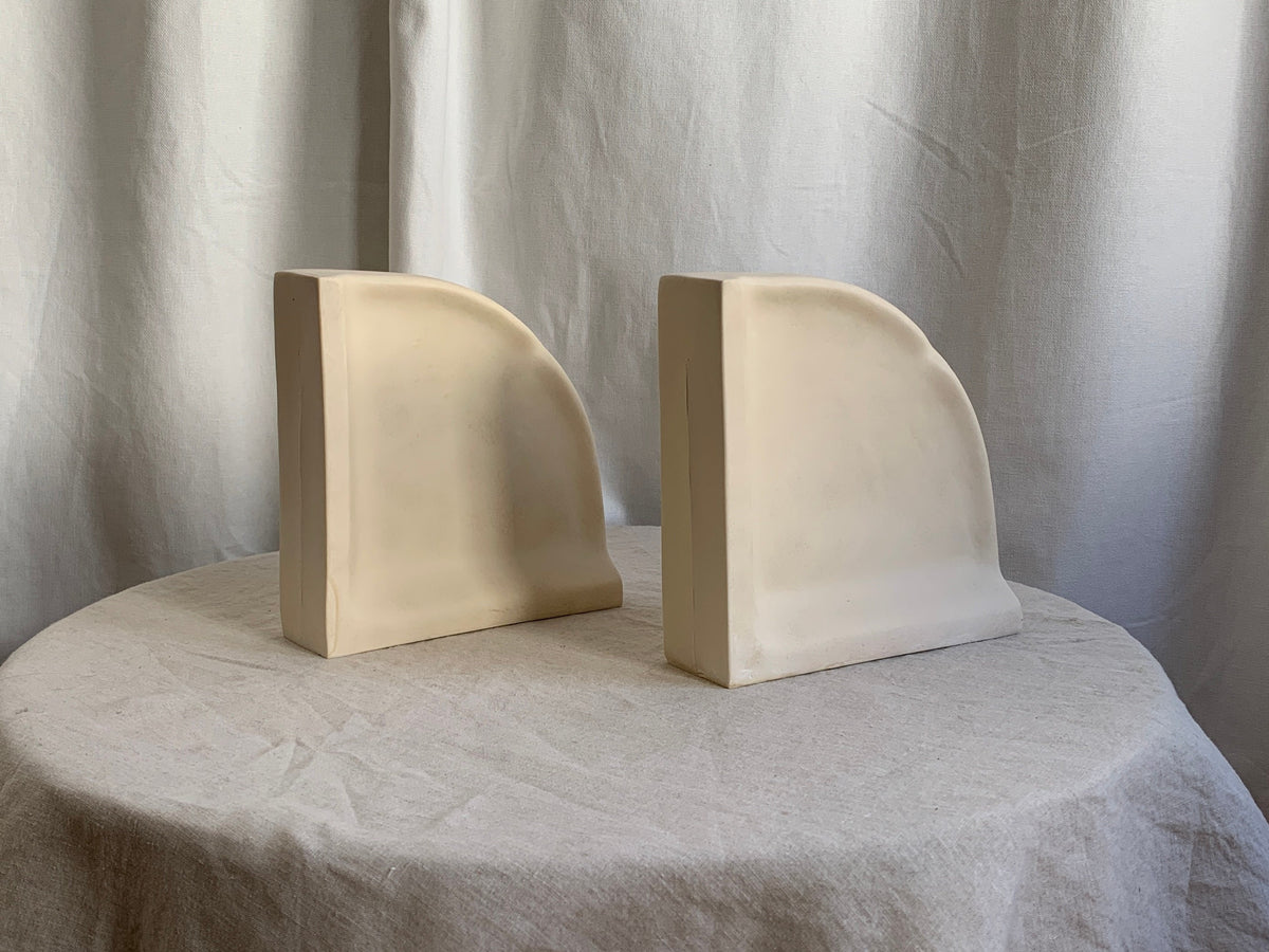 Postmodern Pinched Arc Sculptural Cast Ceramic Bookends