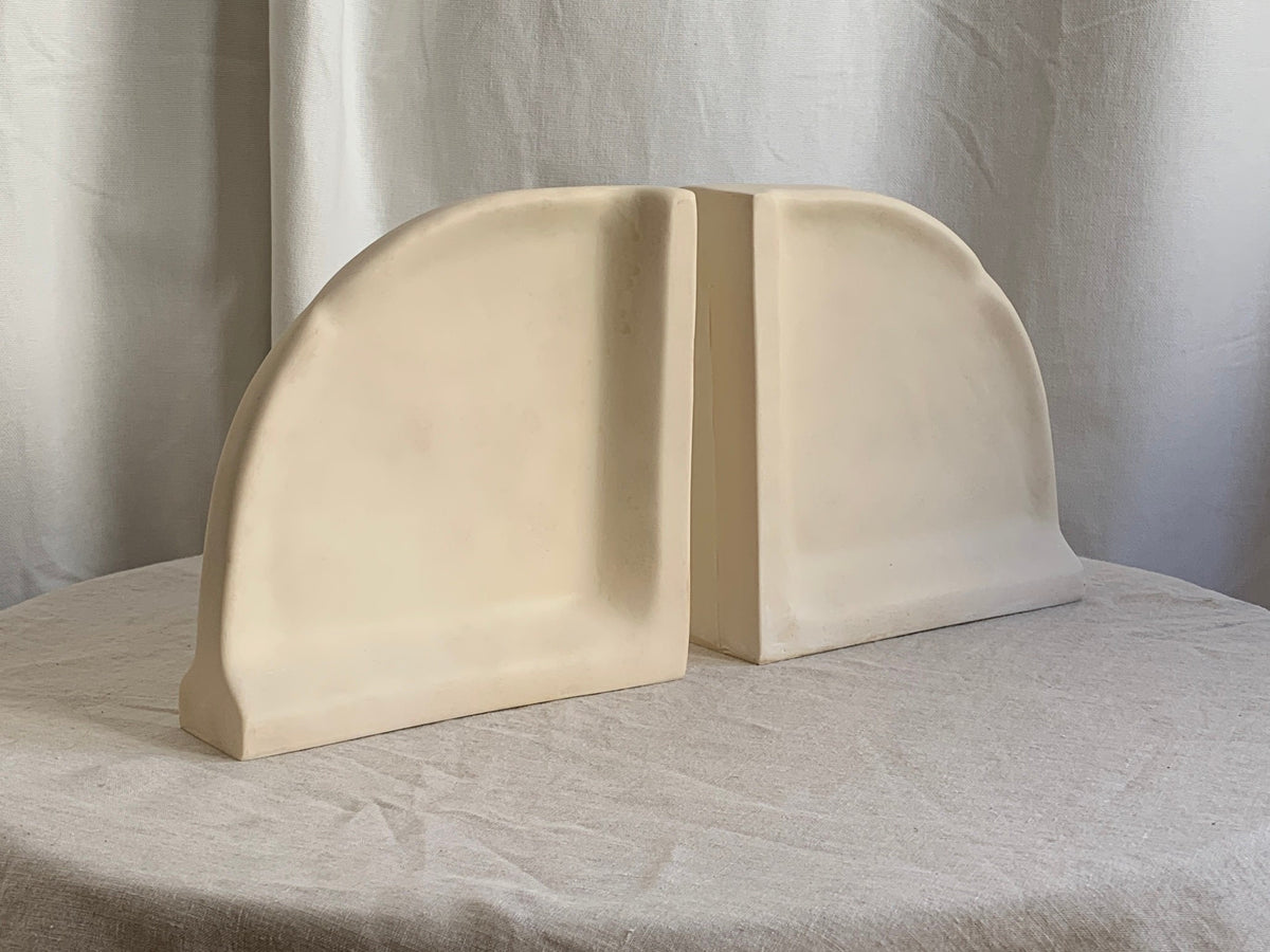 Postmodern Pinched Arc Sculptural Cast Ceramic Bookends