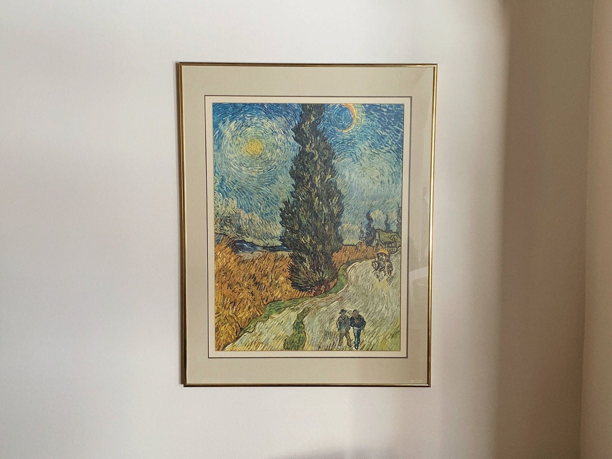 Vincent Van Gogh "Road with Cypress and Star" Framed Print