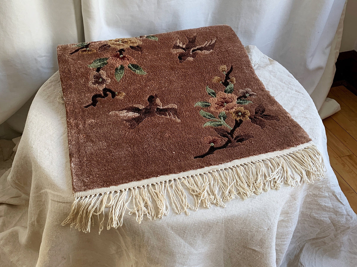 Chinese Silk Rug, Accent Wall Hanging Tapestry, 1960s, Vintage Art