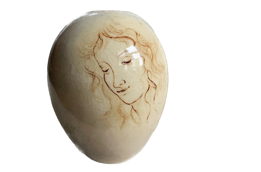 Hand-Painted Illustrated Vase, Woman's Face, Handmade Pottery