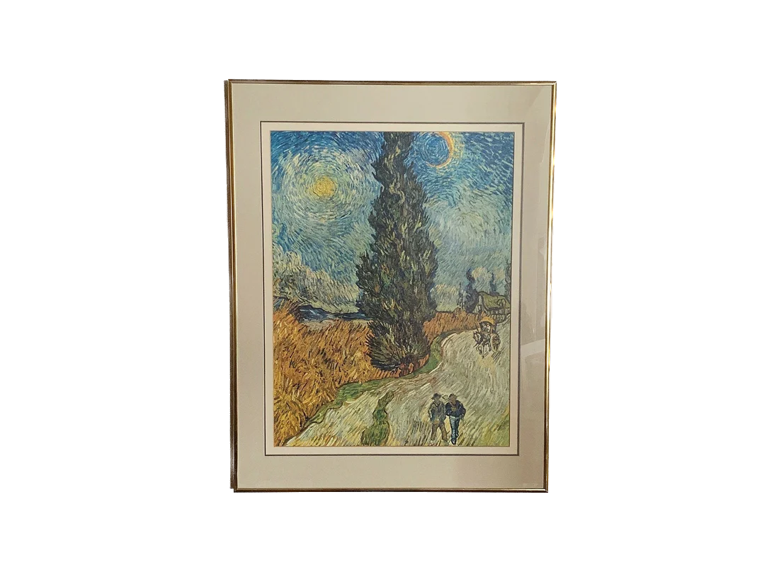 Vincent Van Gogh "Road with Cypress and Star" Framed Print